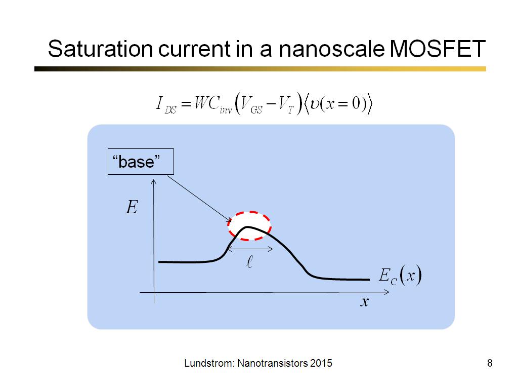 Saturation current in a nanoscale MOSFET