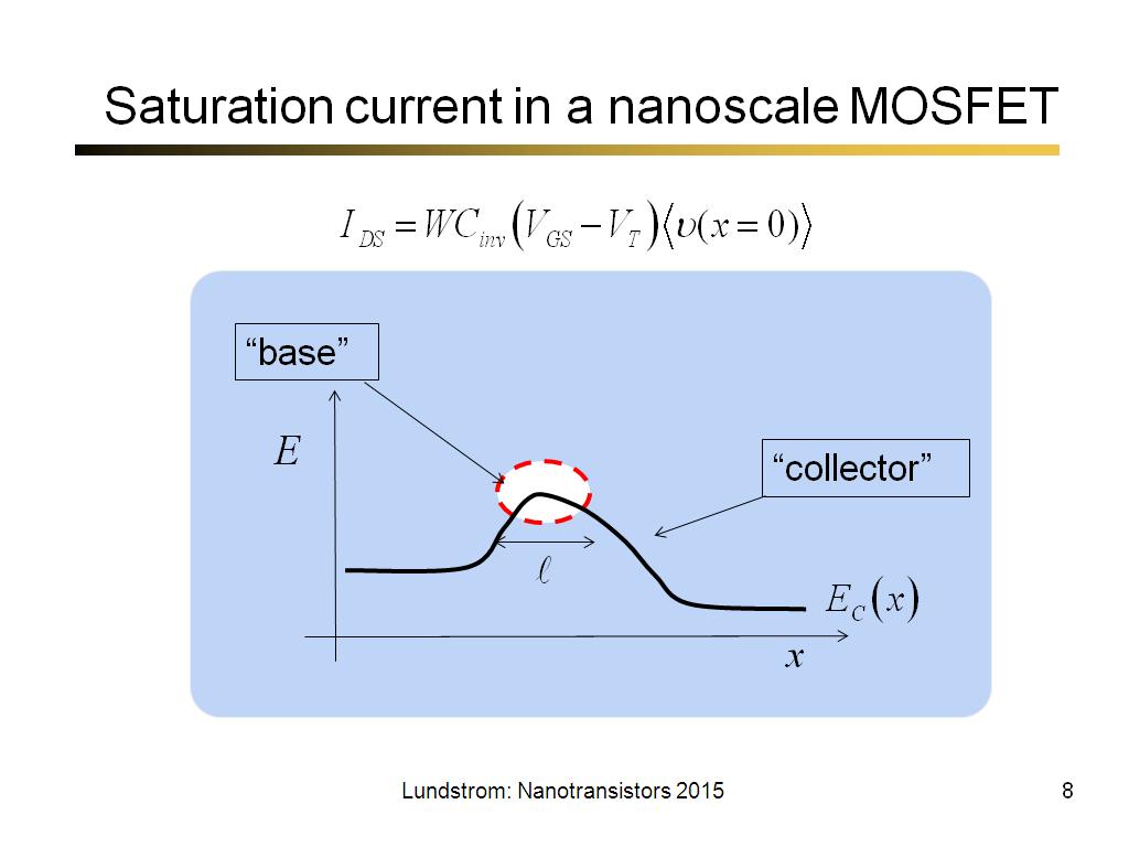 Saturation current in a nanoscale MOSFET