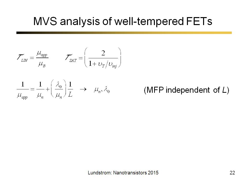 MVS analysis of well-tempered FETs