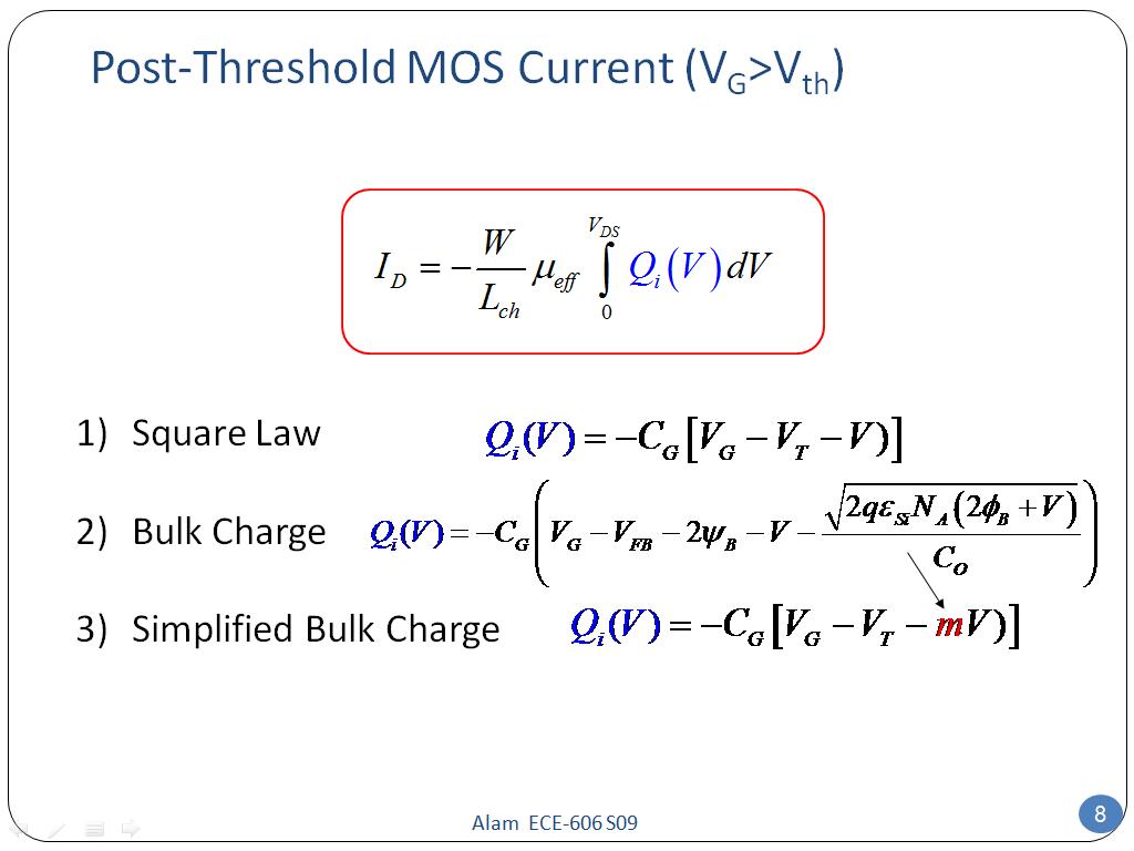 Post-Threshold MOS Current (VG>Vth)