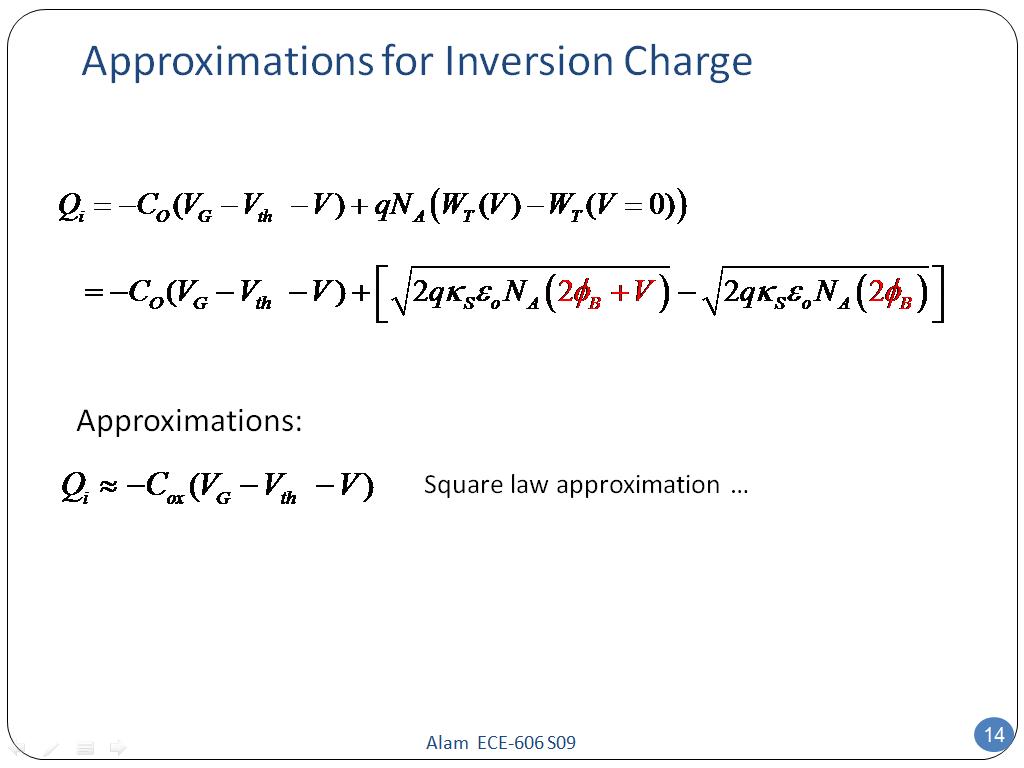 Approximations for Inversion Charge