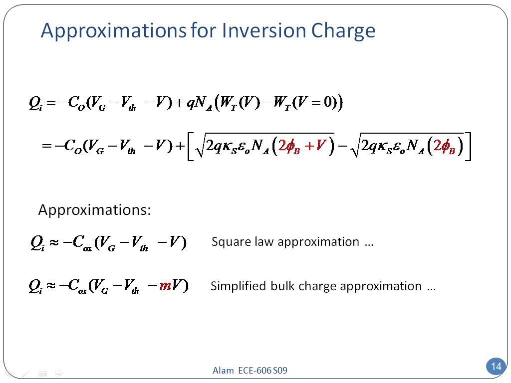 Approximations for Inversion Charge