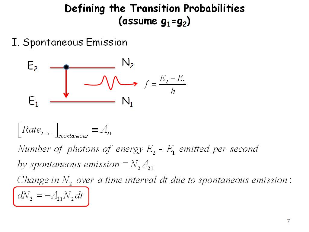 Defining the Transition Probabilities (assume g1=g2)