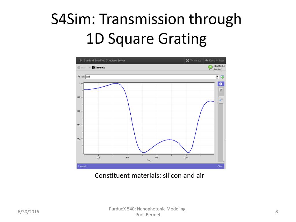 S4Sim: Transmission through 1D Square Grating