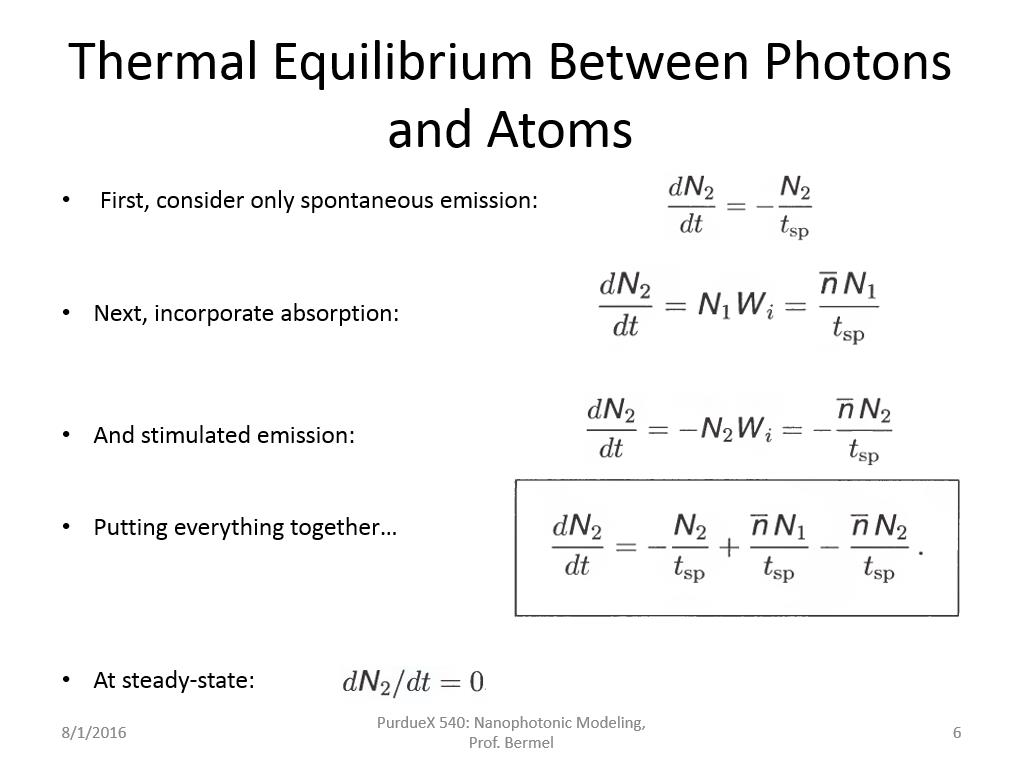 Thermal Equilibrium Between Photons and Atoms