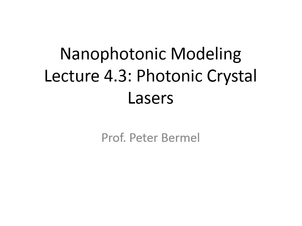 Lecture 4.3: Photonic Crystal Lasers