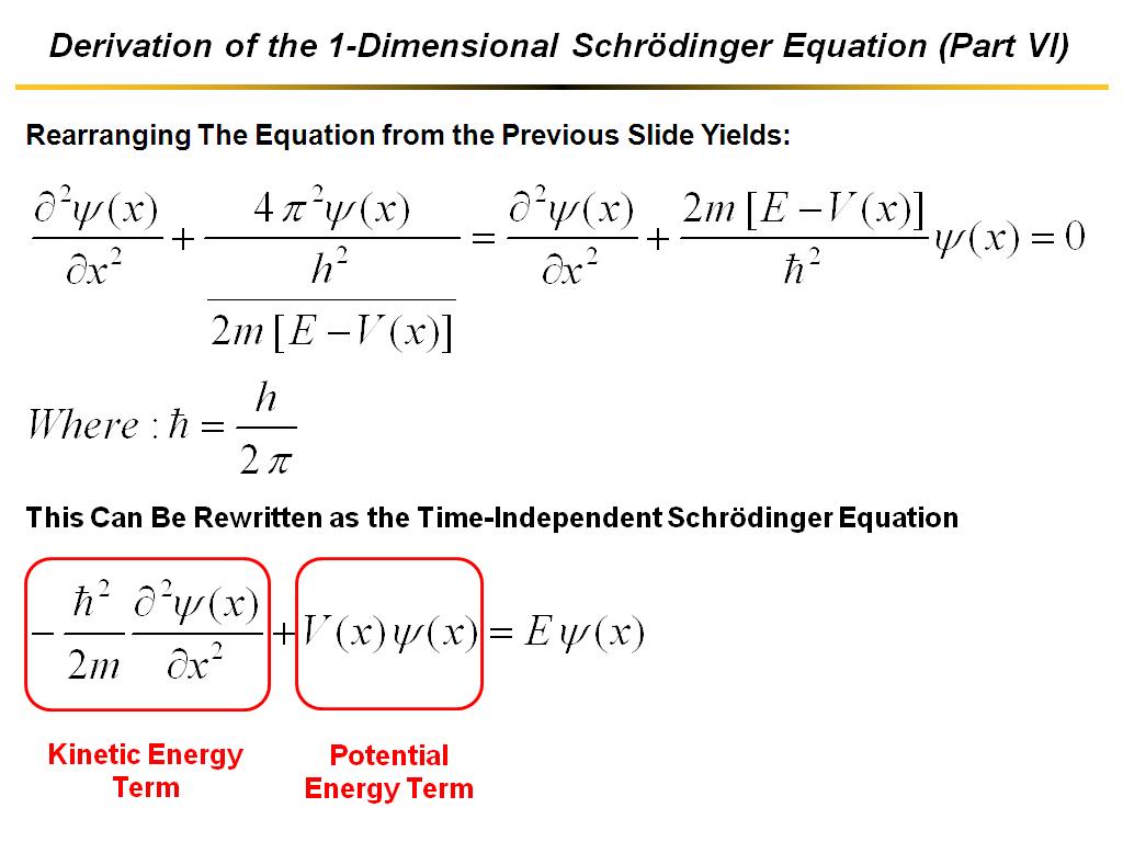 Derivation of the 1-Dimensional Schrödinger Equation (Part VI)
