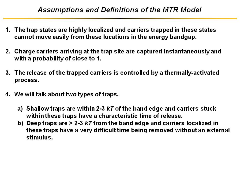 Assumptions and Definitions of the MTR Model