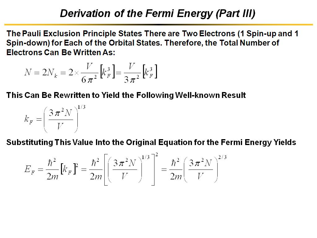 Derivation of the Fermi Energy (Part III)