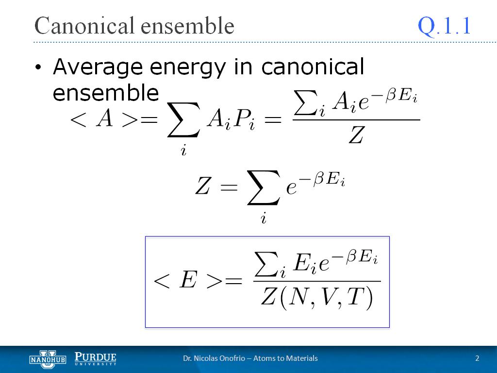 Q1.1 Canonical ensemble