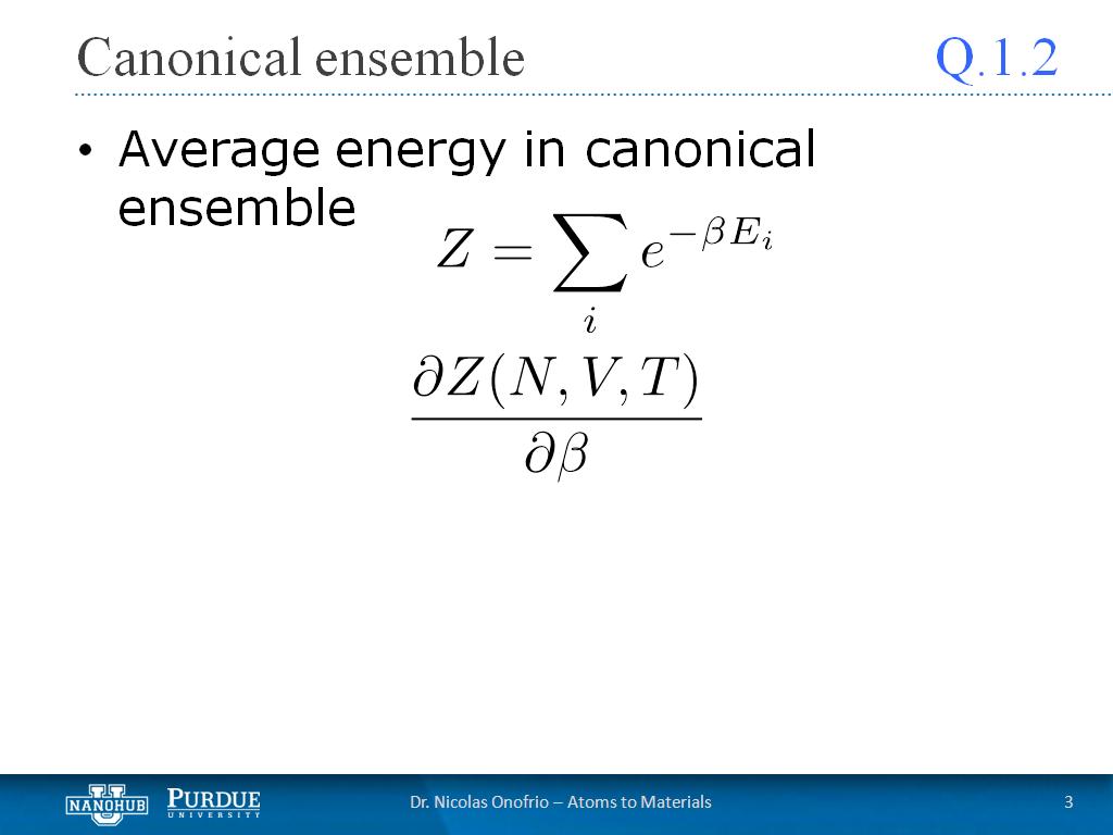 Q1.2 Canonical ensemble