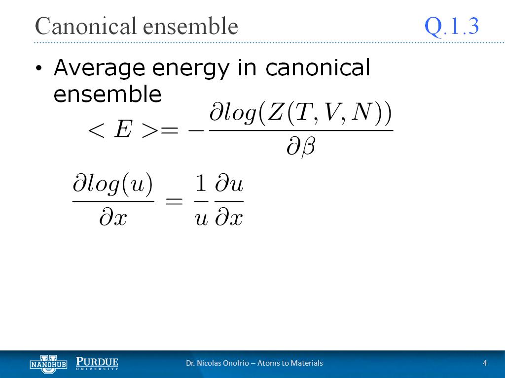 Q1.3 Canonical ensemble