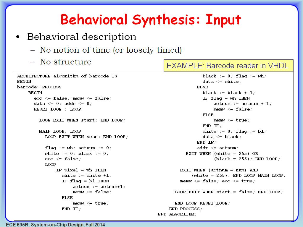 Behavioral Synthesis: Input