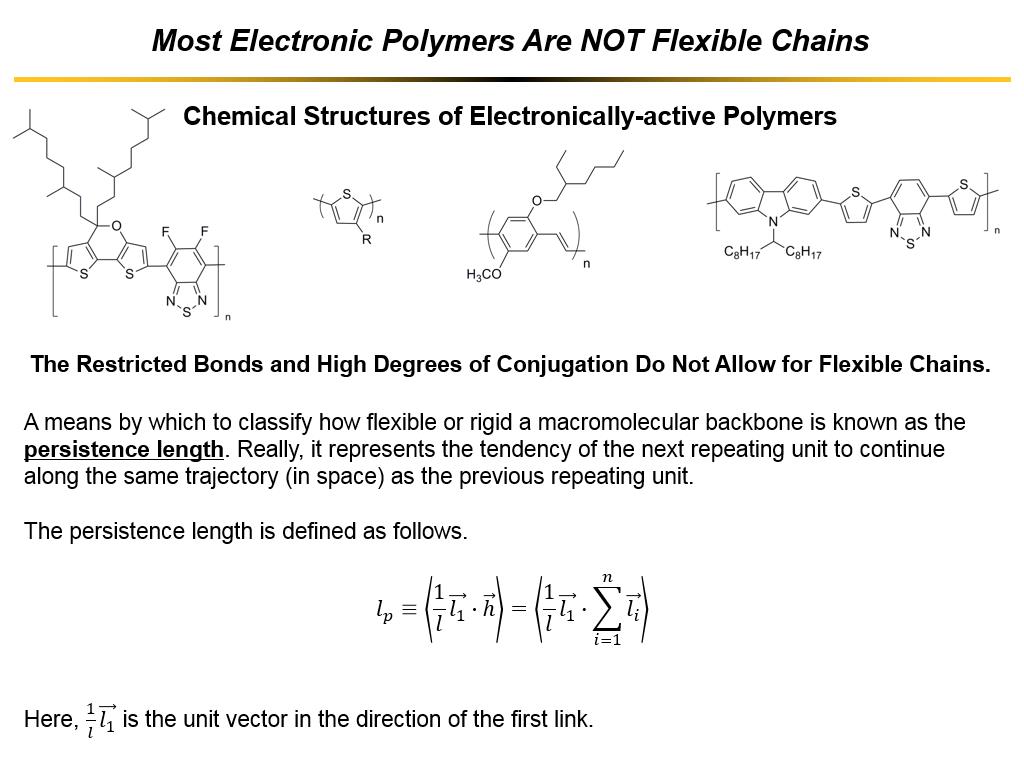 Most Electronic Polymers Are NOT Flexible Chains