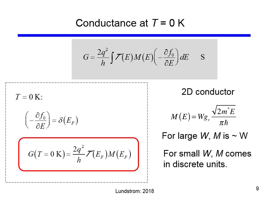 Conductance at T = 0 K