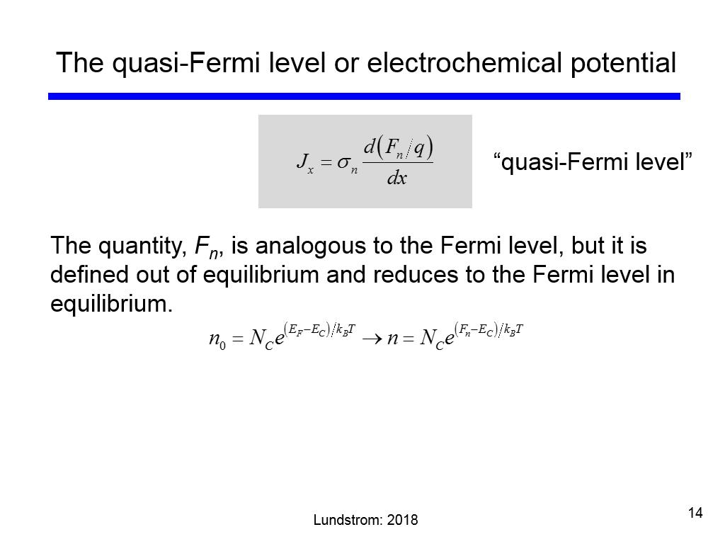 The quasi-Fermi level or electrochemical potential