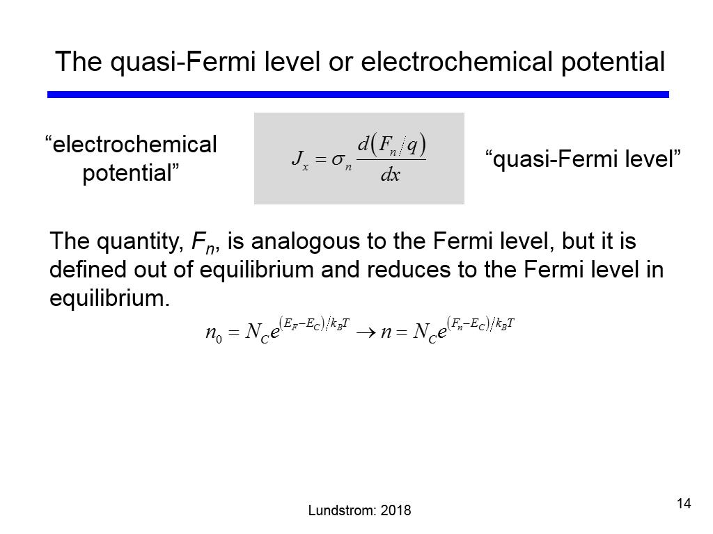 The quasi-Fermi level or electrochemical potential