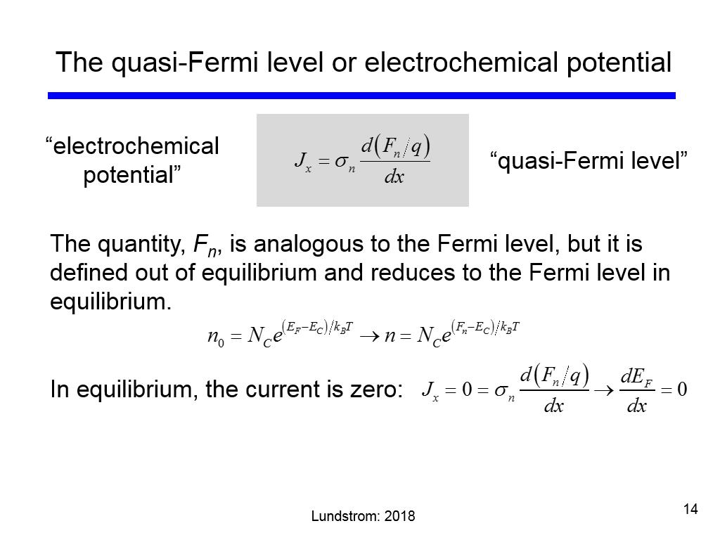 The quasi-Fermi level or electrochemical potential