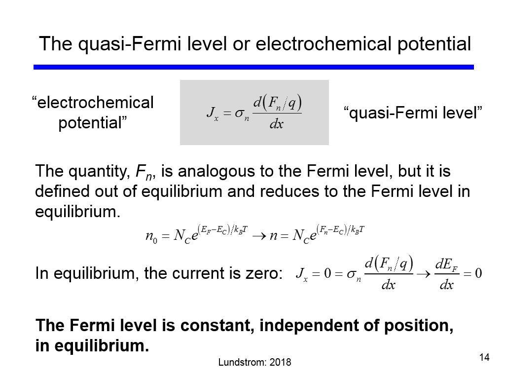 The quasi-Fermi level or electrochemical potential