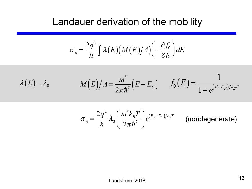 Landauer derivation of the mobility