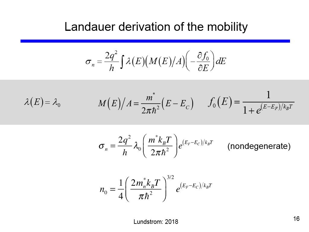 Landauer derivation of the mobility