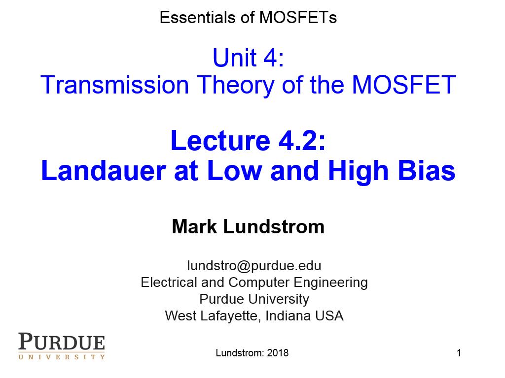 Lecture 4.2: Landauer at Low and High Bias