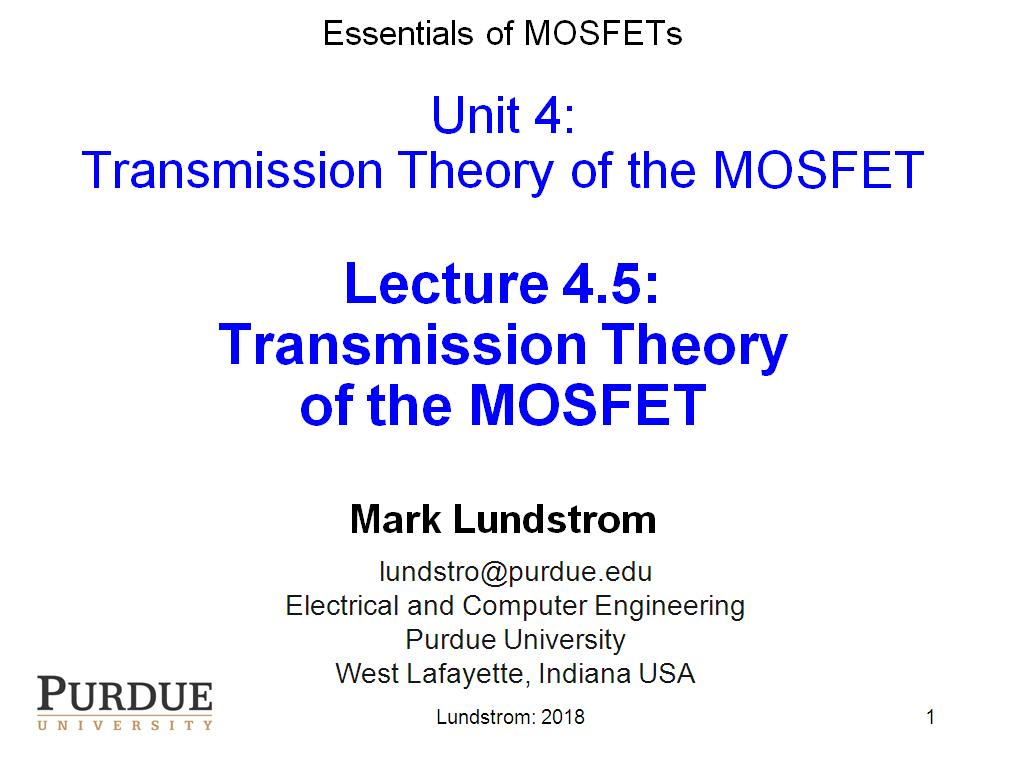 Lecture 4.5: Transmission Theory of the MOSFET