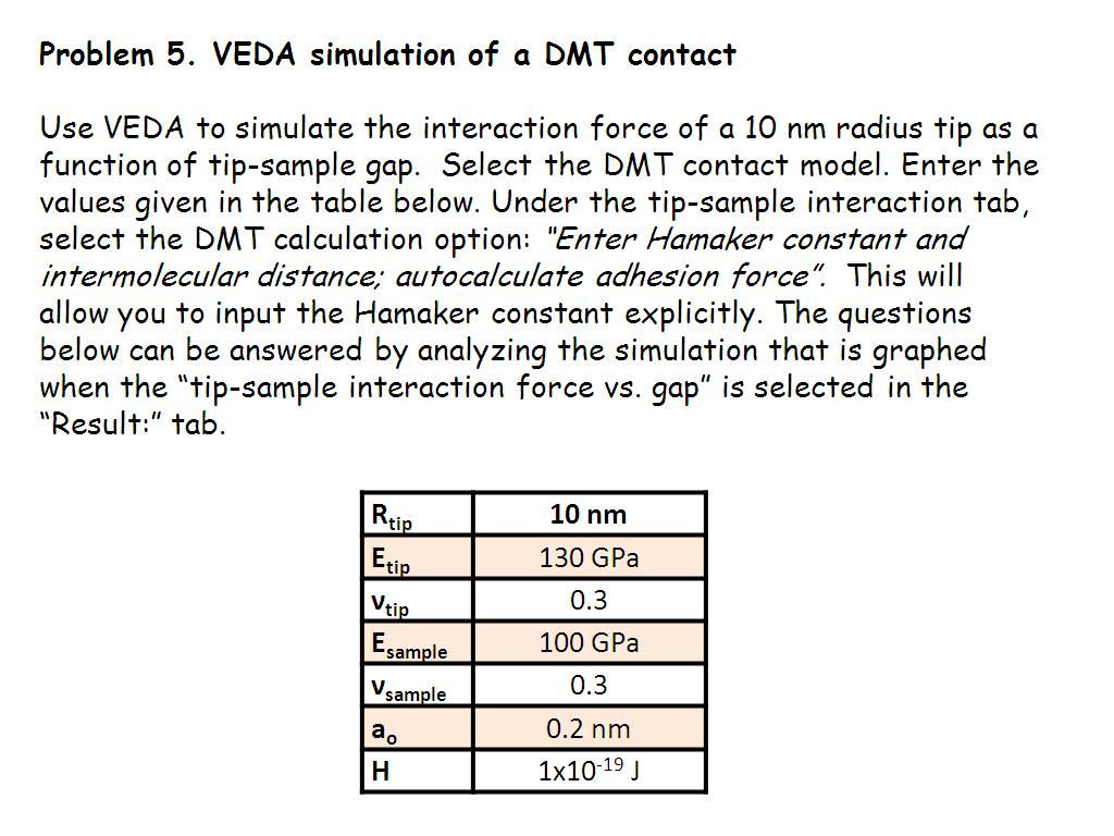 Tutorial 5.5. VEDA simulation of a DMT contact