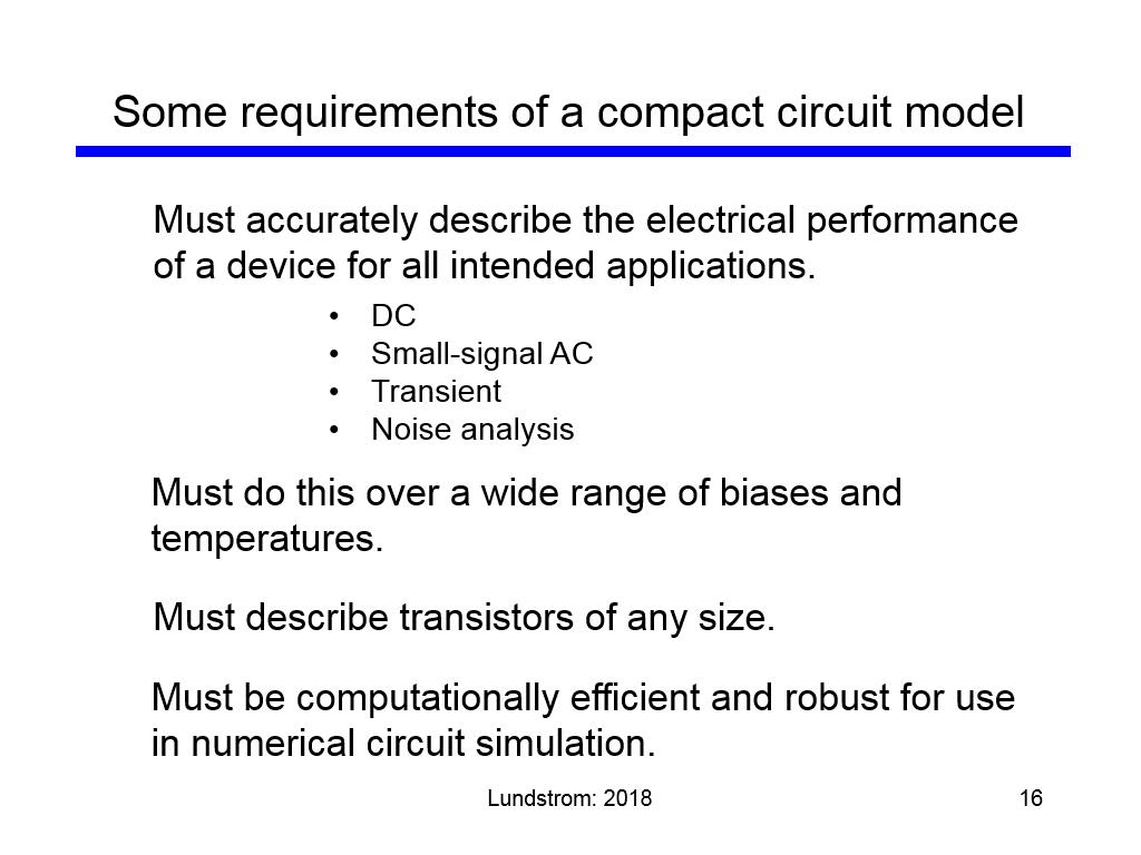 Some requirements of a compact circuit model