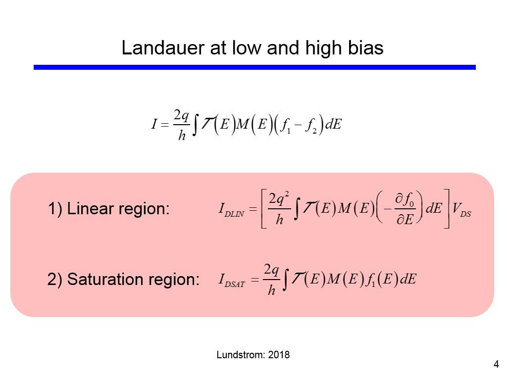 Landauer at low and high bias