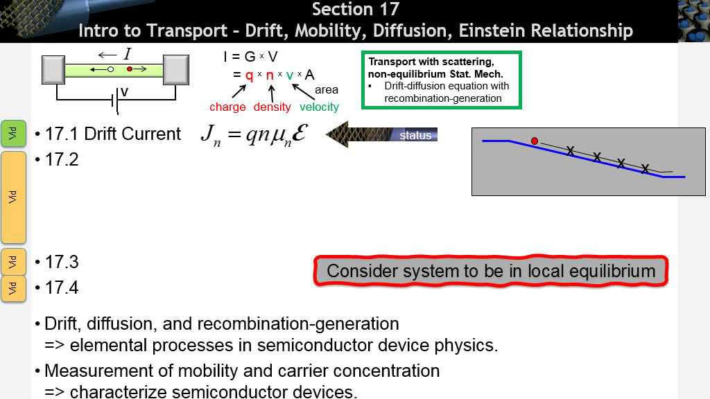 Section 17 Intro to Transport – Drift, Mobility, Diffusion, Einstein Relationship