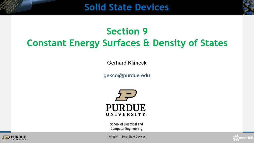 Section 9 Constant Energy Surfaces & Density of States