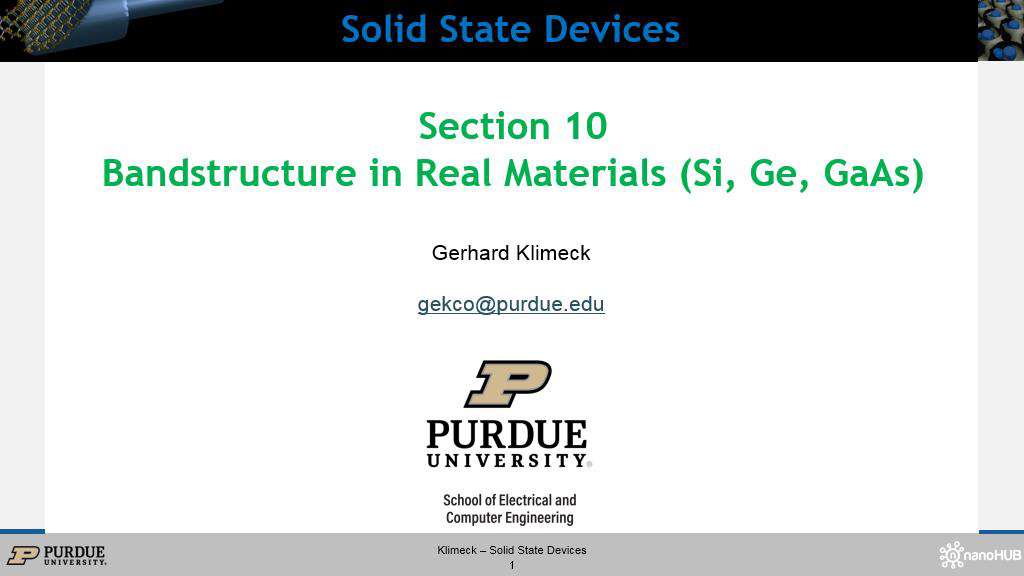 Section 10 Bandstructure in Real Materials (Si, Ge, GaAs)