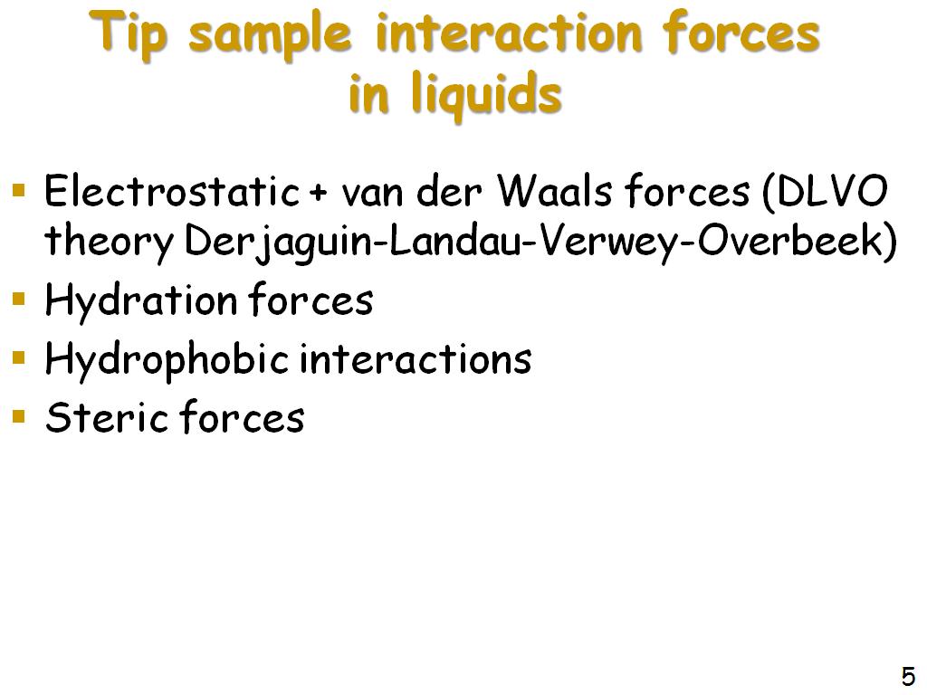 Tip sample interaction forces in liquids