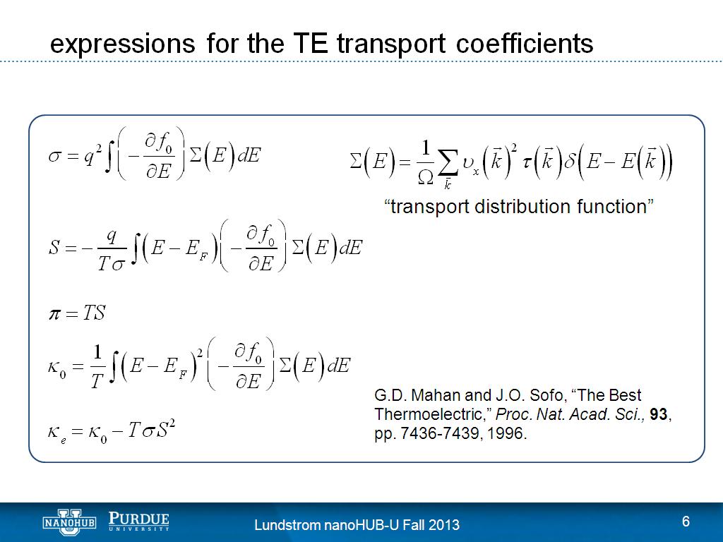 expressions for the TE transport coefficients