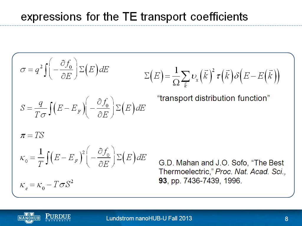 expressions for the TE transport coefficients