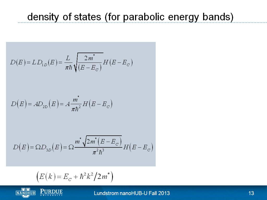 density of states (for parabolic energy bands)