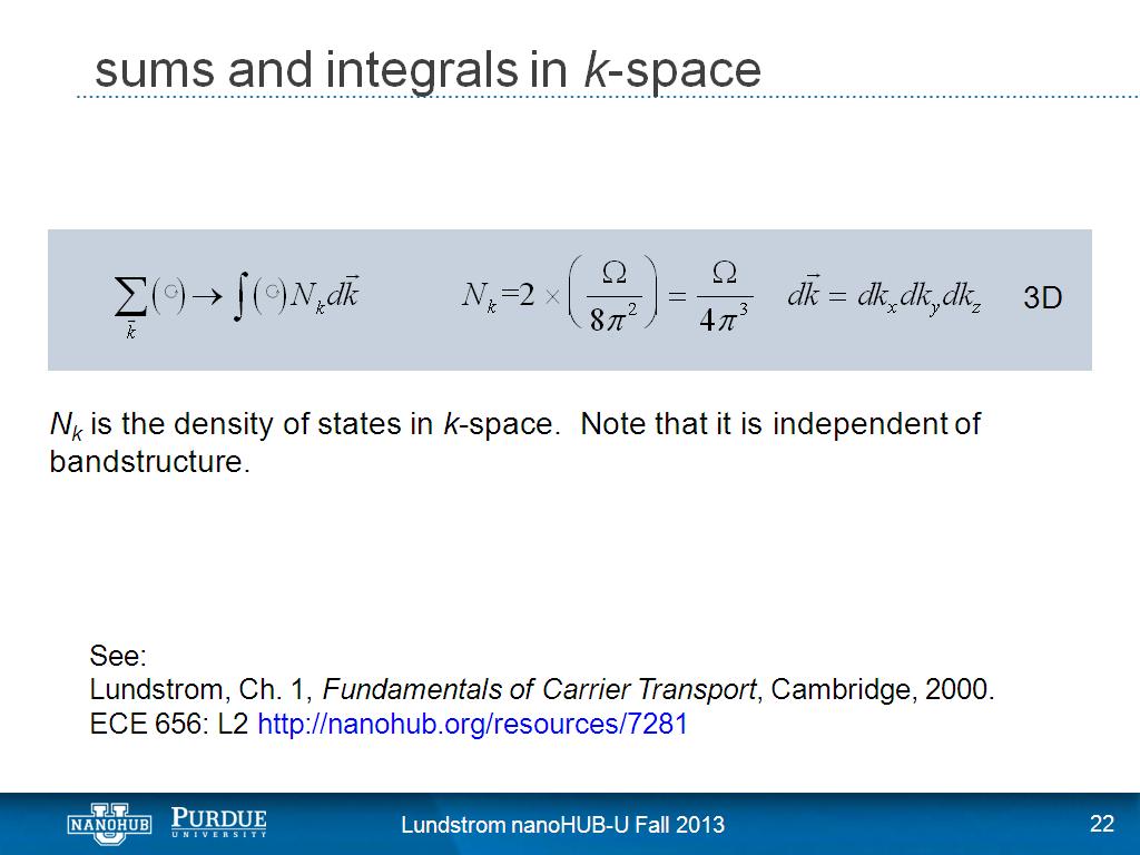 sums and integrals in k-space