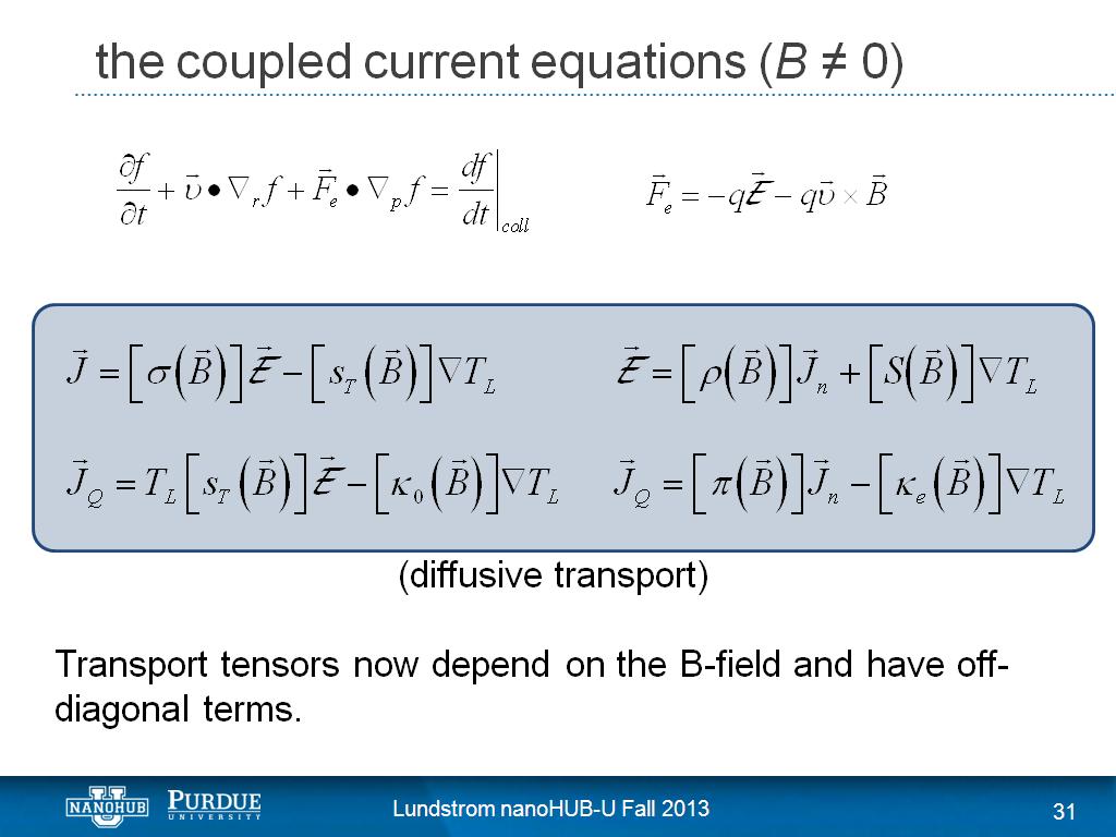 the coupled current equations (B ≠ 0)
