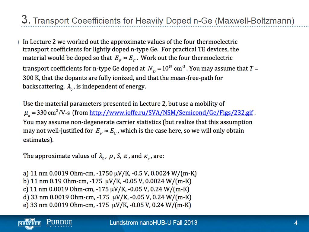 3. Transport Coeefficients for Heavily Doped n-Ge (Maxwell-Boltzmann)