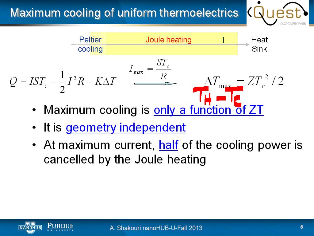 Maximum cooling of uniform thermoelectrics