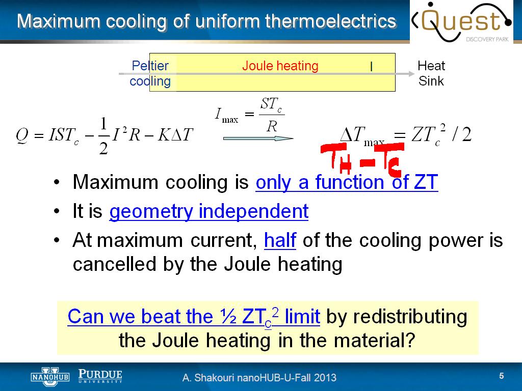 Maximum cooling of uniform thermoelectrics