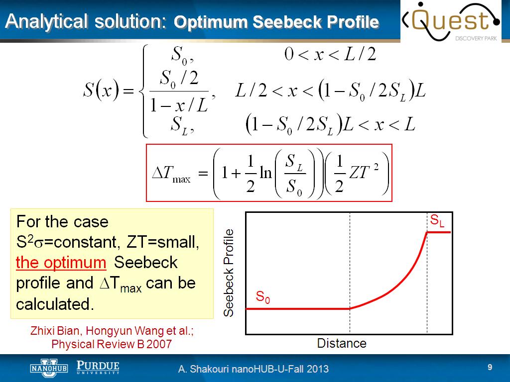 Analytical solution: Optimum Seebeck Profile
