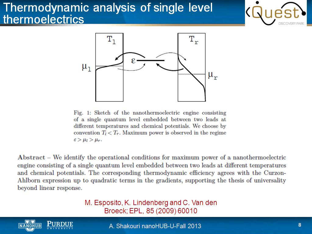 Thermodynamic analysis of single level thermoelectrics