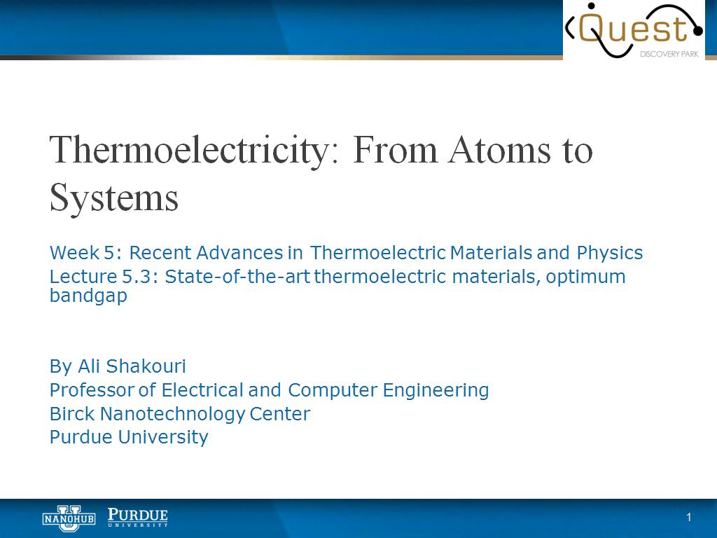 Lecture 5.3: State-of-the-art thermoelectric materials, optimum bandgap