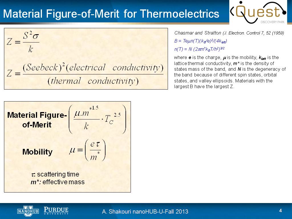 Material Figure-of-Merit for Thermoelectrics