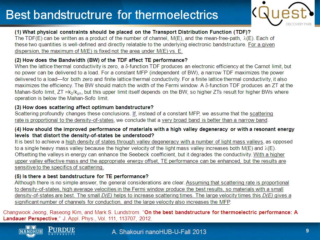 Best bandstructrure for thermoelectrics