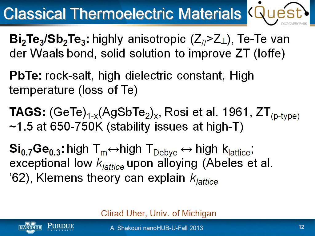 Classical Thermoelectric Materials