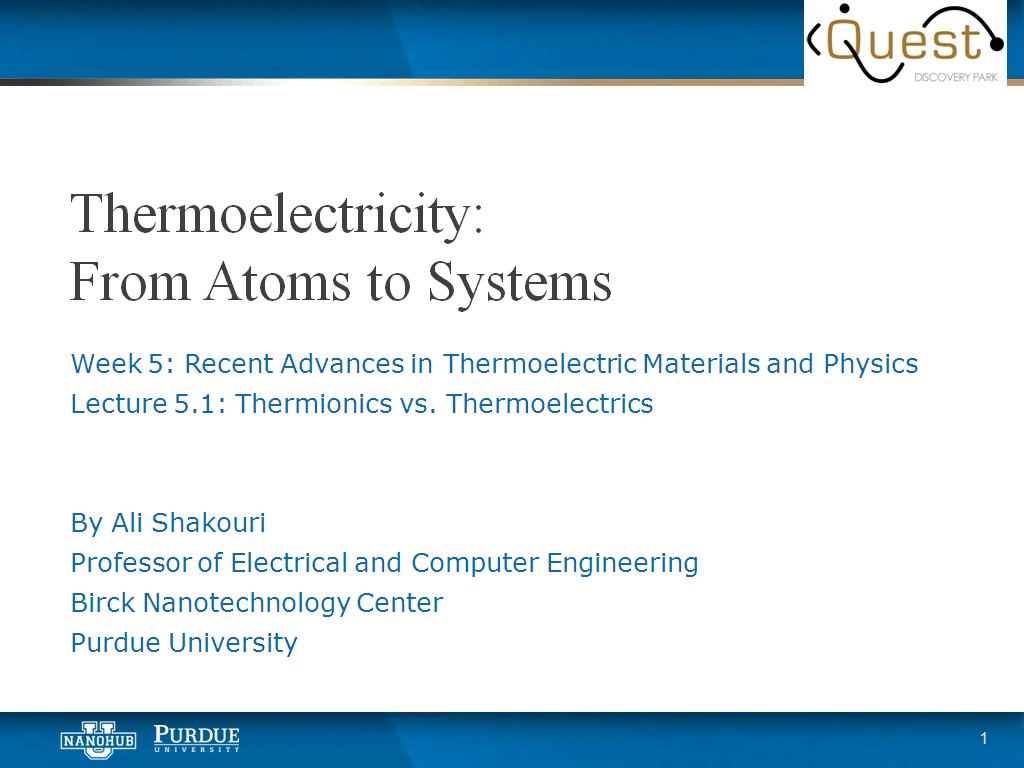 Lecture 5.1: Thermionics vs. Thermoelectrics