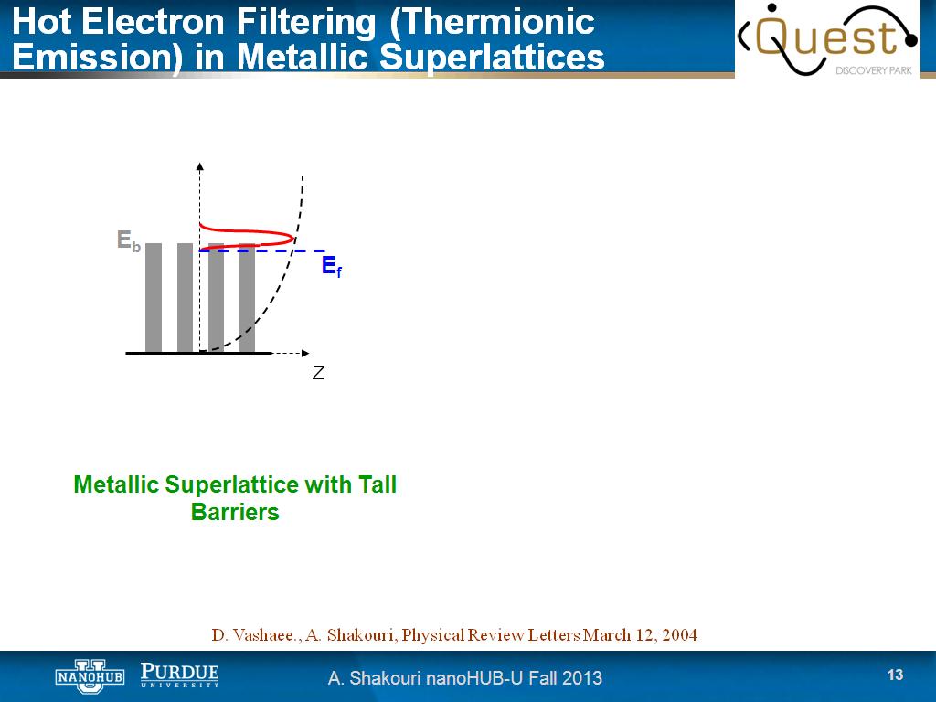 Hot Electron Filtering (Thermionic Emission) in Metallic Superlattices